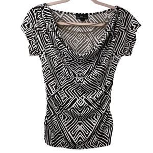 Md Y2K VTG IZ Byer Brown Geometric Print Cowl Neck Ruched Top w/ Chain Bratzcore